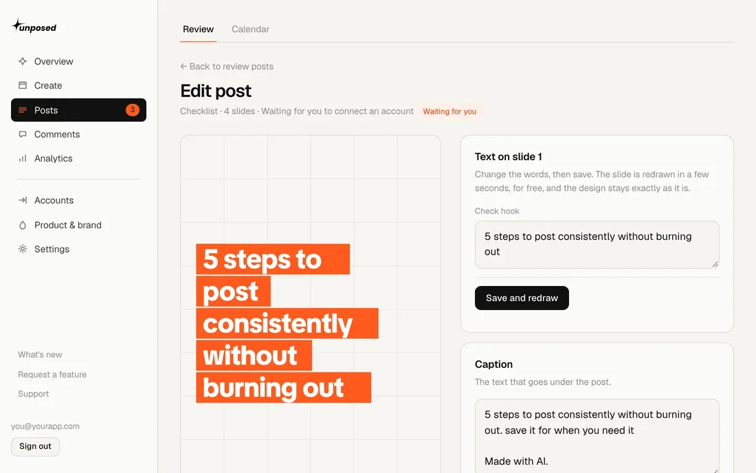 The editor, with a slide large and its words beside it